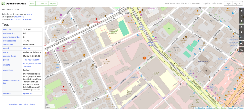 Bildschirmfoto von Openstreetmaps