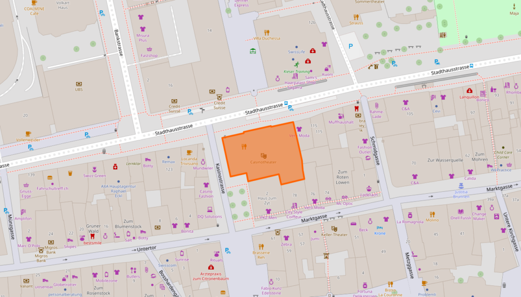 Lage des Casinotheaters Wintherthur auf Openstreetmap