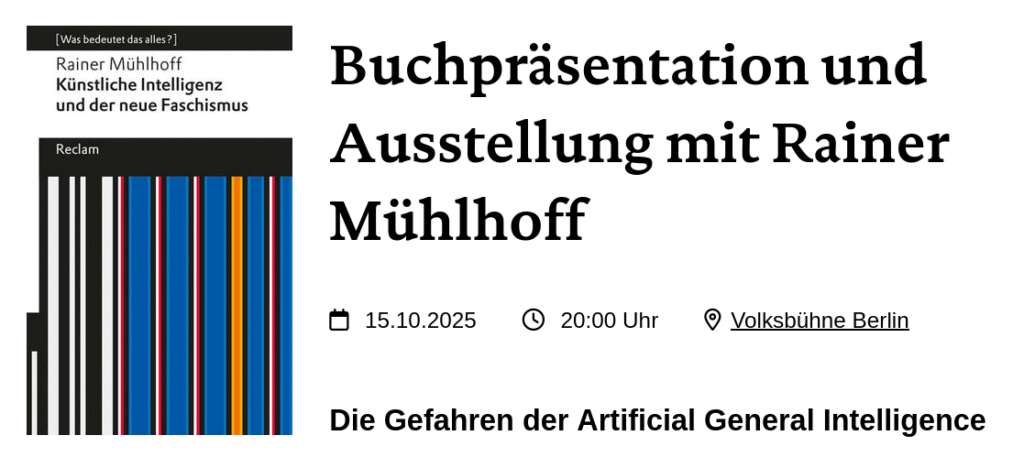 Bildschirmfoto Reclam Buchpräsentation und Ausstellung mit Rainer Mühlhoff