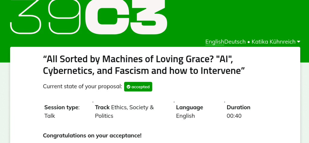 Bildschirmfoto der Annahmebestätigung