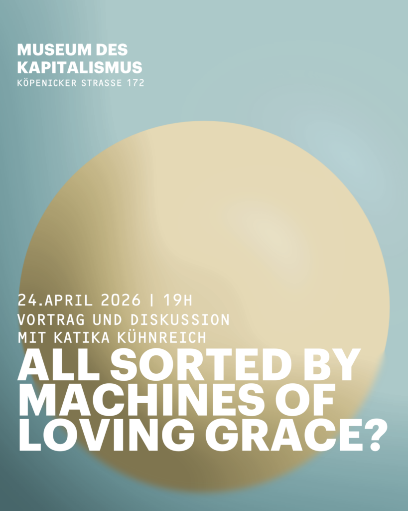 Ankündigungsposter der Veranstaltung mit Katika Kühnreich im Museum des Kapitalismus